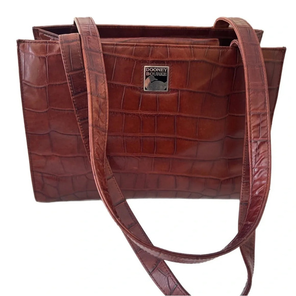Dooney & Bourke Croc Embossed Brown Leather PurseShoulder Bag Medium.